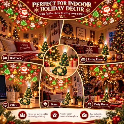 Christmas Projector Light - USB Powered Ceiling Projection with 6 Patterns - Red Variation