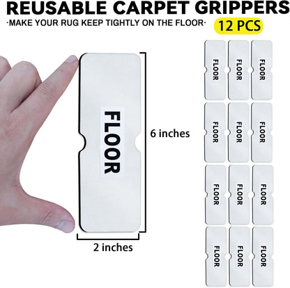 Skiennix Non-Slip Rug Grippers - Reusable Carpet Tape for Hardwood Floors | 12 Durable Pads