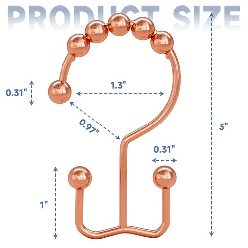 Titanker Shower Curtain Hooks Rings Rust Resistant Metal Double Glide Shower Hooks Rings for Bathroom Shower Rods Curtains, Set of 12 Hooks - Rose Gold