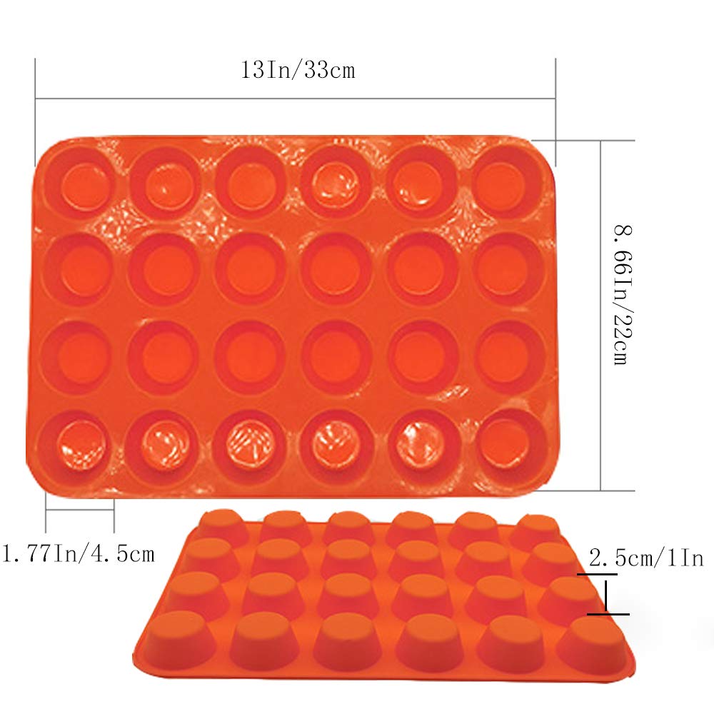 Qtopun Silicone Mini Muffin Pan, 4 Pack 24 Cups Silicone Mold Cups Baking Pan, Silicone Muffin Tins Baking Moulds-Orange