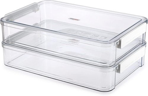 BTSKY Plastic Storage Containers - 2 Pack with Lids for A4 Files & Art Supplies | Stackable, Portable, White