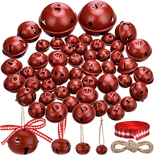 50 Pcs Metal Christmas Bells with Star Cutout Rustic Dark Red Holiday Decor