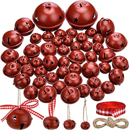 50 Pcs Metal Christmas Bells with Star Cutout Rustic Dark Red Holiday Decor