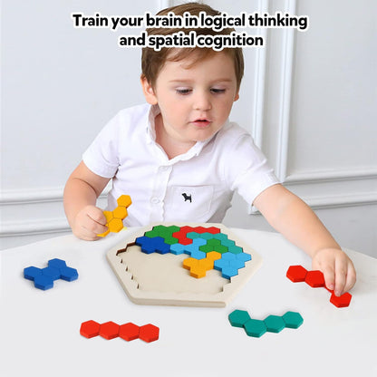 Skrtuan Wooden Blocks Puzzle - Hexagon Brain Teaser for Kids & Adults | STEM Educational Toy