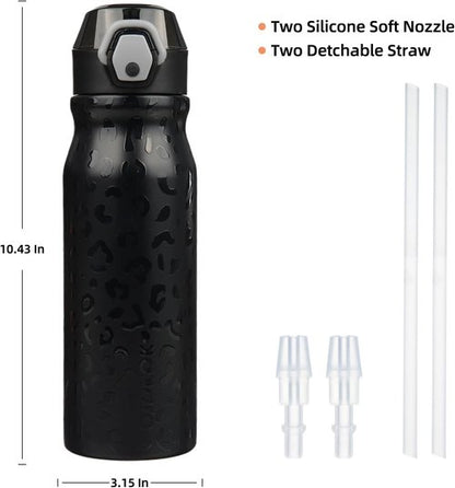 BJPKPK 25oz Insulated Water Bottle - BPA-Free Stainless Steel, Leak-Proof Design, Black Leopard