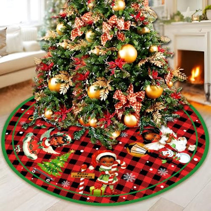 Black Santa Tree Skirt - African American Christmas Decorations 48 Inch