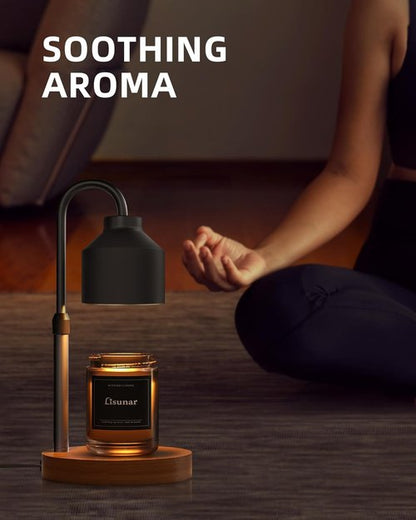 LISUNAR Electric Candle Warmer Lamp - Adjustable Height Wax Warmer with Timer & 2 Bulbs - Black