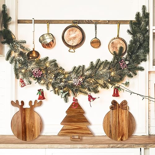 Christmas Themed Cutting Boards Set - Antler, Tree & Bowknot with Handles
