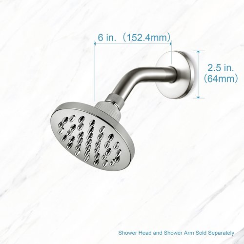 OFFO Shower Arm with Flange, 6 in Brushed Nickel Wall Mount Replacement Angle Shower Head Arm Wall-Mounted For Fixed Shower Head & Handheld Showerhead
