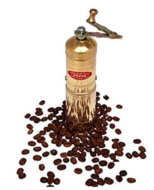 Sozen 7" Handmade Manual Brass Coffee Mill Grinder, Adjustable Portable Conical Burr Mill, Hand Crank Grinder for Turkish Coffee