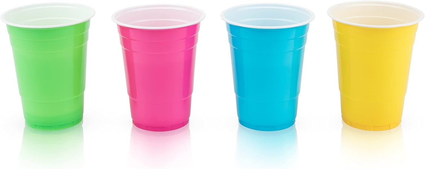 True Party Disposable Plastic Cups - 16 oz Multicolor Set of 24 for Beers, Cocktails & Beverages