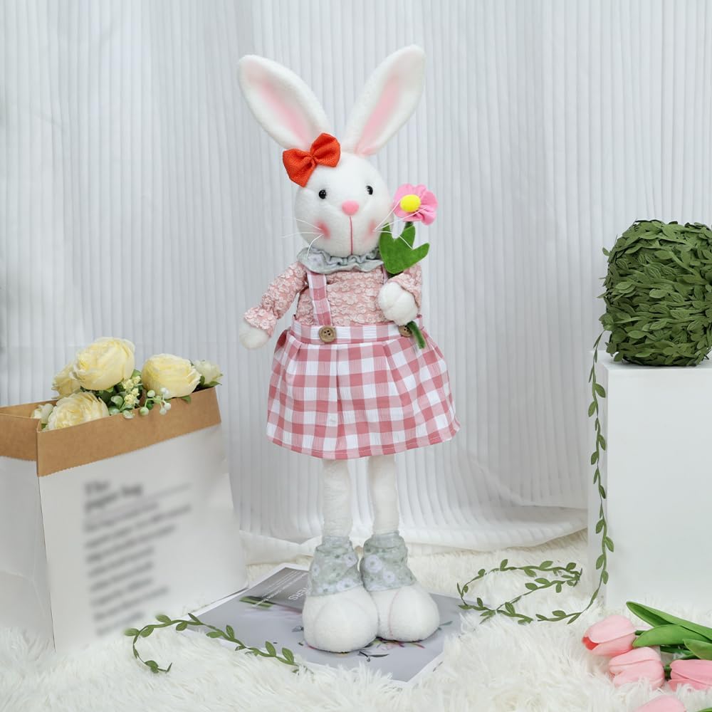 Stretch Legs Easter Bunny Decoration - Charming Pink Figurine for Spring Home & Office Decor