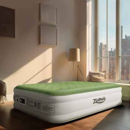 Zearna Air Mattress Queen with Built in Pump - Upgraded Blow Up Bed, 2 Mins Quick Self Inflatable, 13"/650lbs Max, All Night No Lost Air, Strong Support, for Camping,Home,Guests,Portable Travel