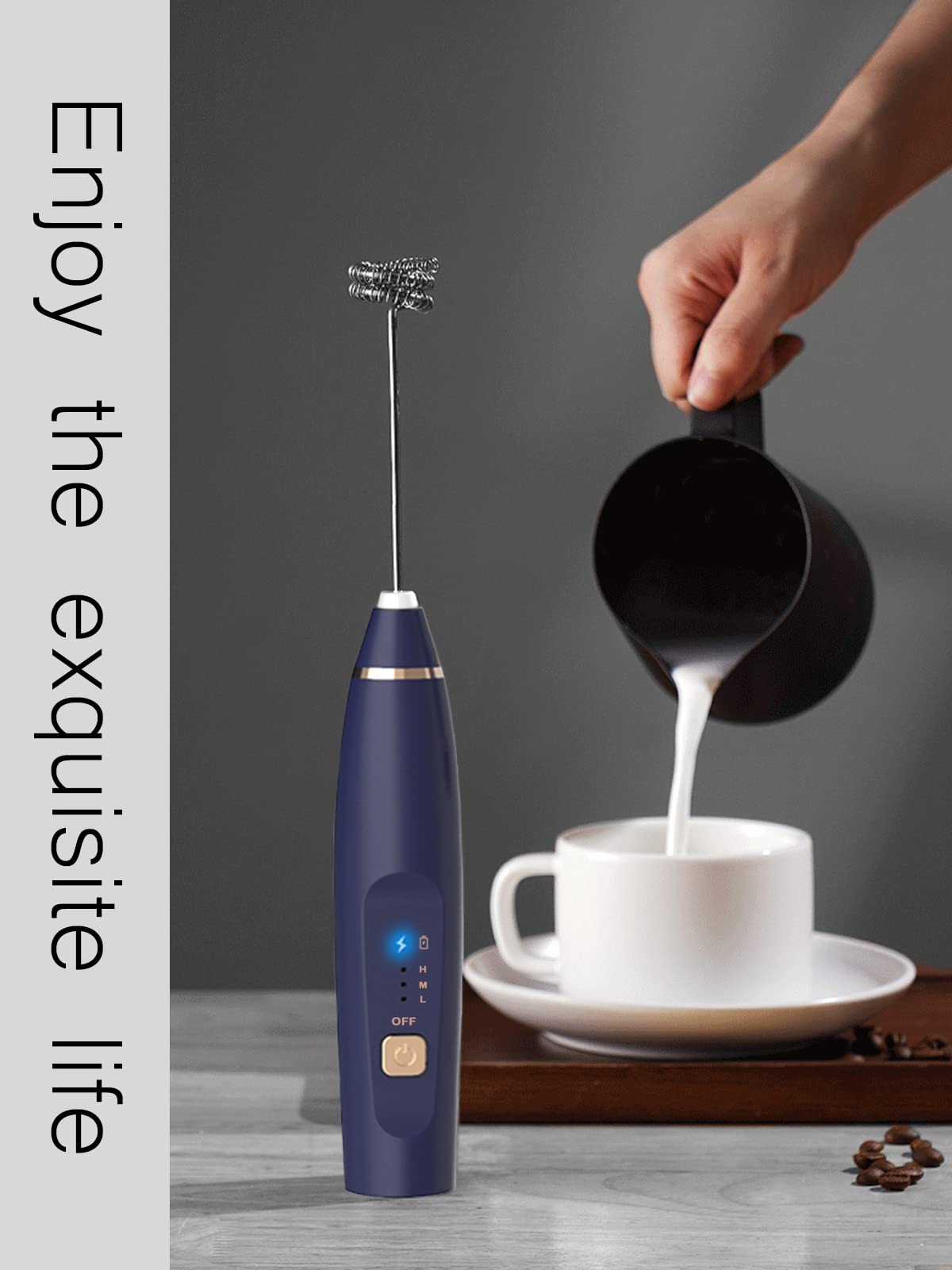 LANOOPITY Milk Frother Handheld, Handheld Electric Stirrer Foam Maker Whisk with USB Rechargeable 3 Speeds, Mini Milk Foamer for Coffee Latte, Cappuccino, Frappe, Matcha, Hot Chocolate - Black