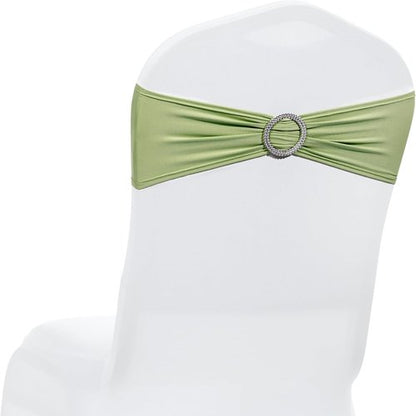 MDS Spandex Chair Sashes - Premium Stretch Covers with Buckle Slider for Weddings & Events | Sage Green, Pack of 100