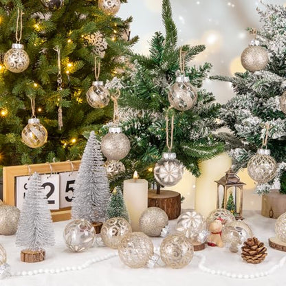 30 Pcs Farmhouse Champagne Christmas Ornaments - Rustic Shatterproof Decorative Balls for Tree & Holiday Decor