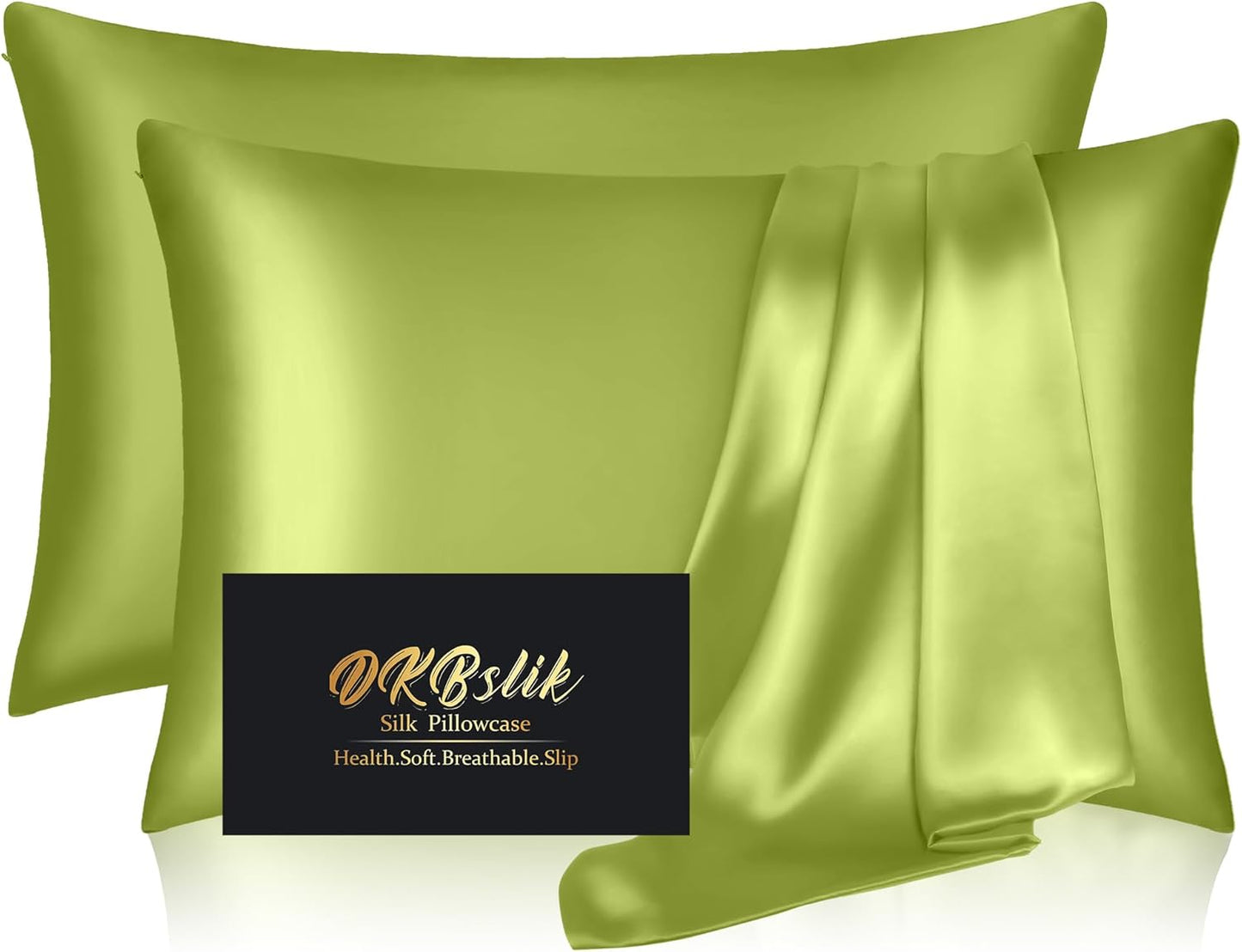 Mulberry Silk Pillowcase Set by Skiennix - Anti-Acne Queen Size 2-Pack in Olive Green