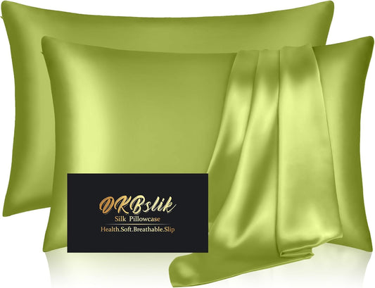Mulberry Silk Pillowcases by Skiennix - Smooth, Anti-Acne Standard Set of 2 | Olive Green with Zipper
