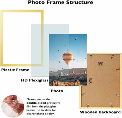 JCJMY Gold Picture Frame 9.5x13 - Wall Mounting Horizontally or Vertically | Shatter Resistant Plexiglass