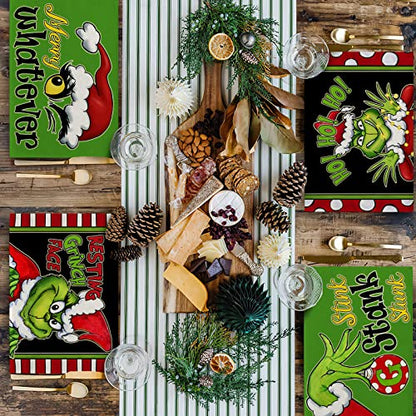 Christmas Placemats Set of 4 - Holiday Table Decor, Cotton Linen, Waterproof & Durable
