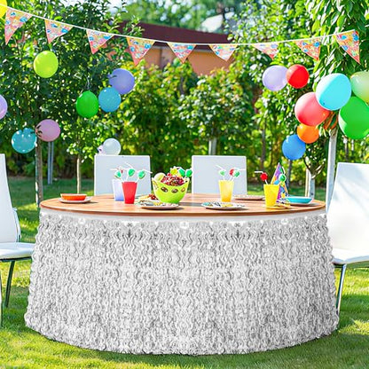 Silver 2 Pack Metallic Grass Table Skirts for Party Decorations