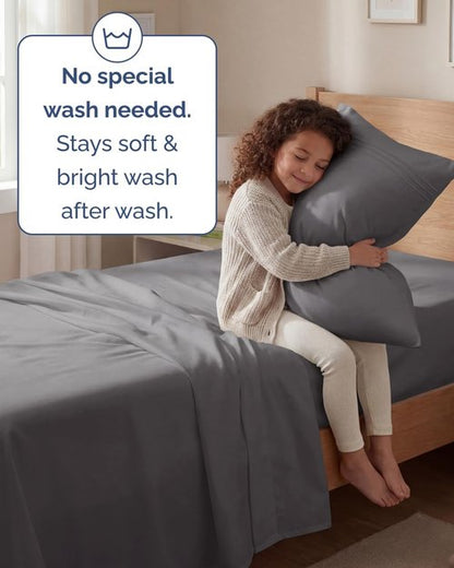 Comfy Twin Size 3-Piece Sheet Set by [Brand Name] - Breathable, Cooling, Ultra-Soft Bedding - Deep Pockets, Wrinkle-Free - Dark Grey