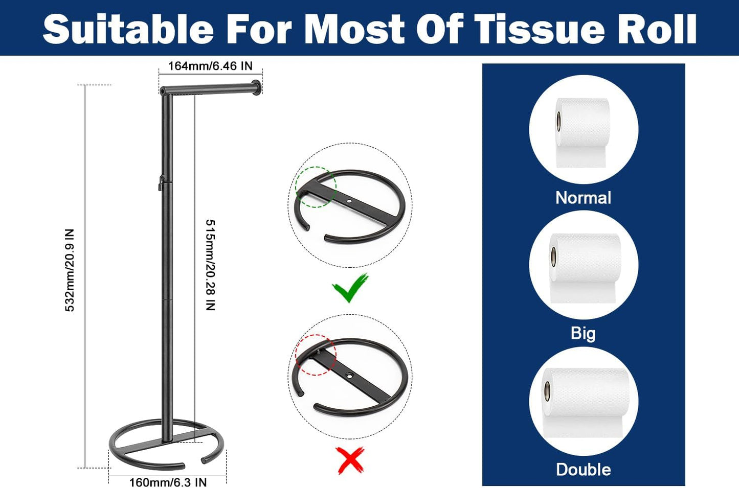 NearMoon Bath Toilet Paper Holder - Modern Standing Tissue Roll Holder with Rustproof Metal Base | Matte Black