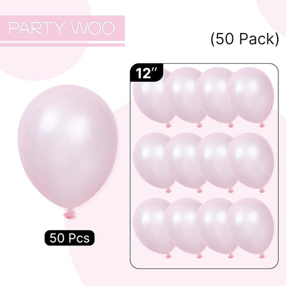 PartyWoo Light Pink Balloons - 50 Pcs 12 Inch Pearl Pastel Latex Helium Balloons for Baby Showers & Parties