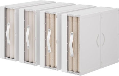 GUDEMAY Bed Sheet Organizers and Storage, Foldable Closet Organizer with Handle, Plastic Bedding Storage Box Container for Blanket, Duvet Cover Set, Bed Sheet Set (white-4pack)