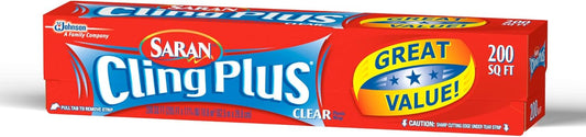 Saran Cling Plus Plastic Wrap - Clear Food Storage with Easy Dispense | 200 Sq Ft Roll