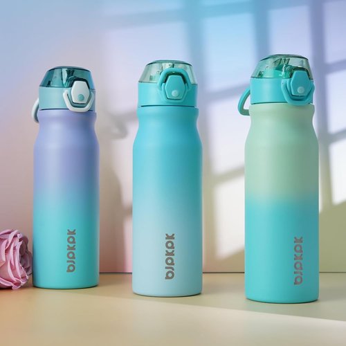 BJPKPK Insulated Water Bottle - 25oz Stainless Steel Flask with Straw & Carry Handle | Sea Salt Color