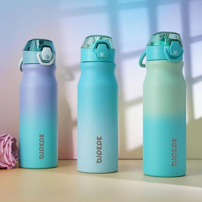 BJPKPK Insulated Water Bottle - 25oz Stainless Steel Flask with Straw & Carry Handle | Sea Salt Color