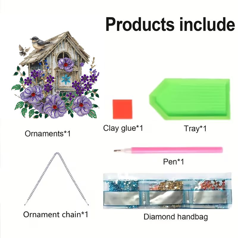 Birdhouse Diamond Art Hanging Kit for Adults - Flower & Bird Design