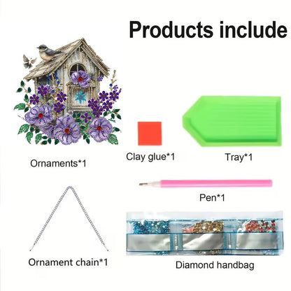 Birdhouse Diamond Art Hanging Kit for Adults - Flower & Bird Design