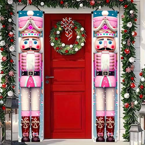 Pink Nutcracker Christmas Porch Banner Set - 71x12 Inch Holiday Door Decorations
