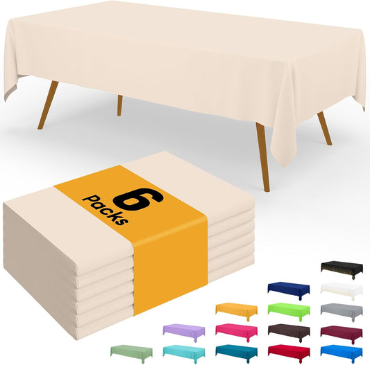 Smiry Disposable Tablecloths - Waterproof 54 x 108 Inch Rectangle Covers | 6 Pack, Ivory, Sturdy & Leakproof