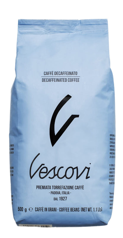 V Vescovi Decaffeinated Espresso Beans | Premium Decaf Italian Espresso Beans | Medium Roast | 1.1 lb/500g