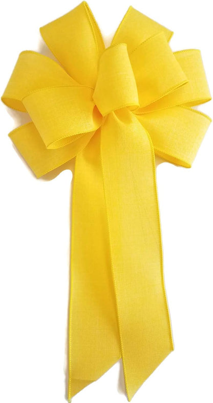 Skiennix Large 10" Handmade Yellow Linen Wired Wreath Bow - Perfect for Home Decor