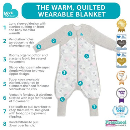 Love To Dream Warm Baby Sleep Suit - Super Soft Temp Regulating Sleeping Sack | 6-12 Mo, Pink, 2.5TOG