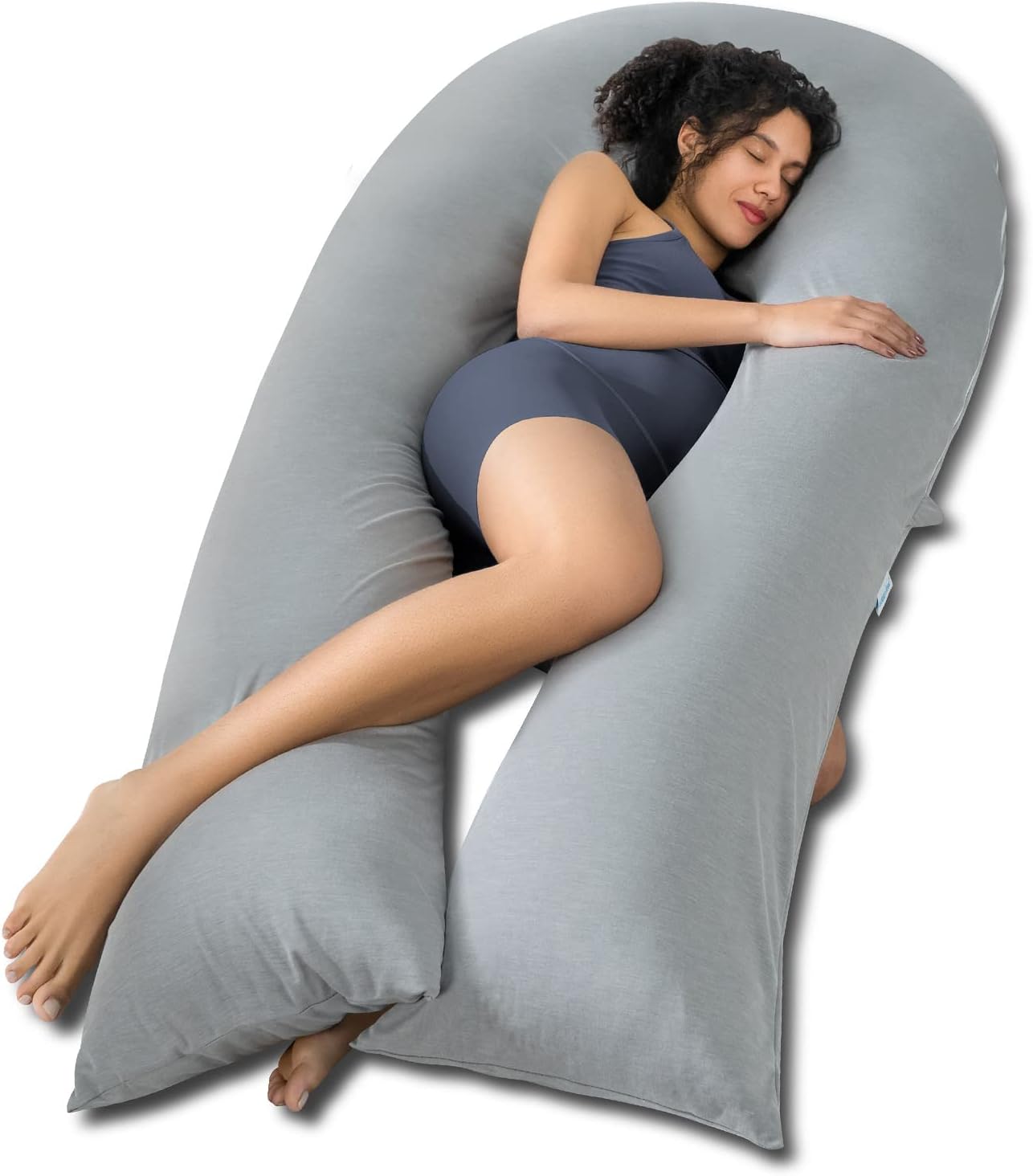 Queen Rose Extra Long U-Shaped Body Pillow - Cooling Maternity Support Pillow, 65 Inch, Grey