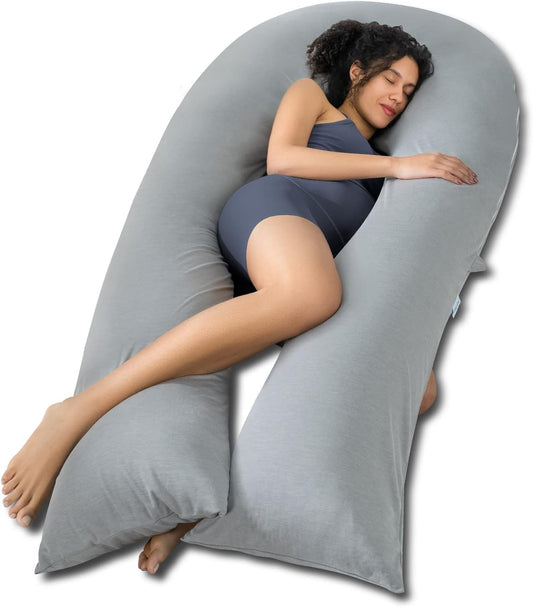 Queen Rose Extra Long U-Shaped Body Pillow - Cooling Maternity Support Pillow, 65 Inch, Grey