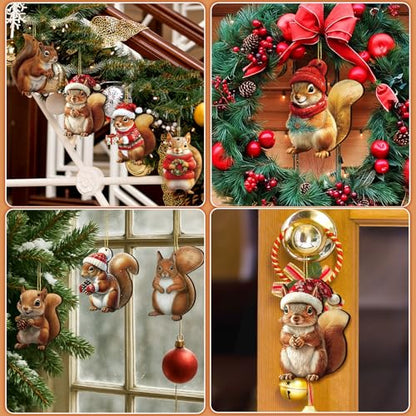 Wooden Christmas Squirrel Ornaments Set of 36 - Rustic Holiday Decor