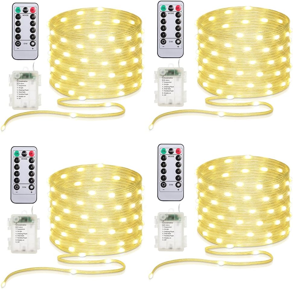 Skiennix 50 LED Battery Operated String Lights - 16.5ft Fairy Lights with Remote & Timer for Indoor/Outdoor Decor - Warm White