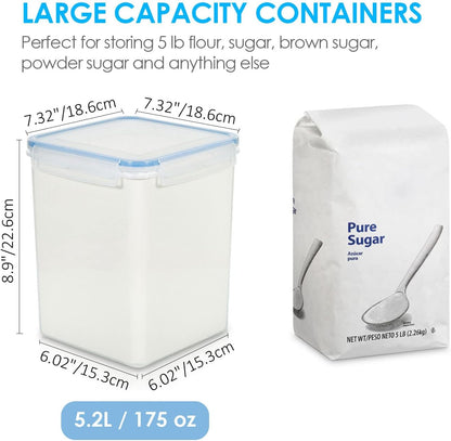 Vtopmart Large Food Storage Containers - 5.2L BPA-Free Airtight Canisters with Lids & Measuring Cups | Blue, 4-Pack