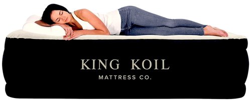 King Koil Luxury Pillow Top Plush Queen Air Mattress with Built-in High-Speed Pump Best for Home, Camping, Guests, 20" Queen Size Double Airbed Adjustable Blow Up Mattress, Waterproof, 1-Year Warranty