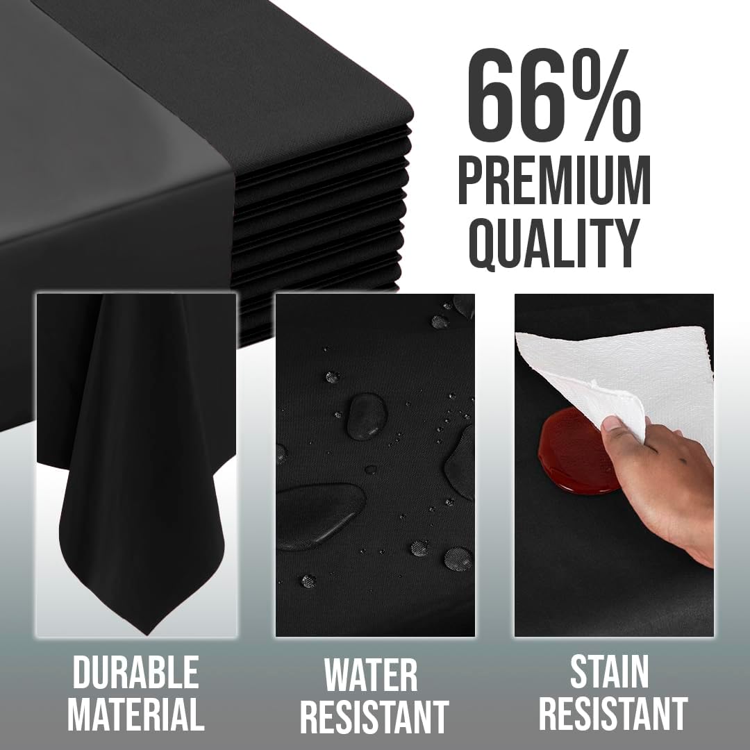 Skiennix Black Round Tablecloths - Disposable Plastic Table Covers for Indoor/Outdoor Events | 84" Inch, 48 Pack