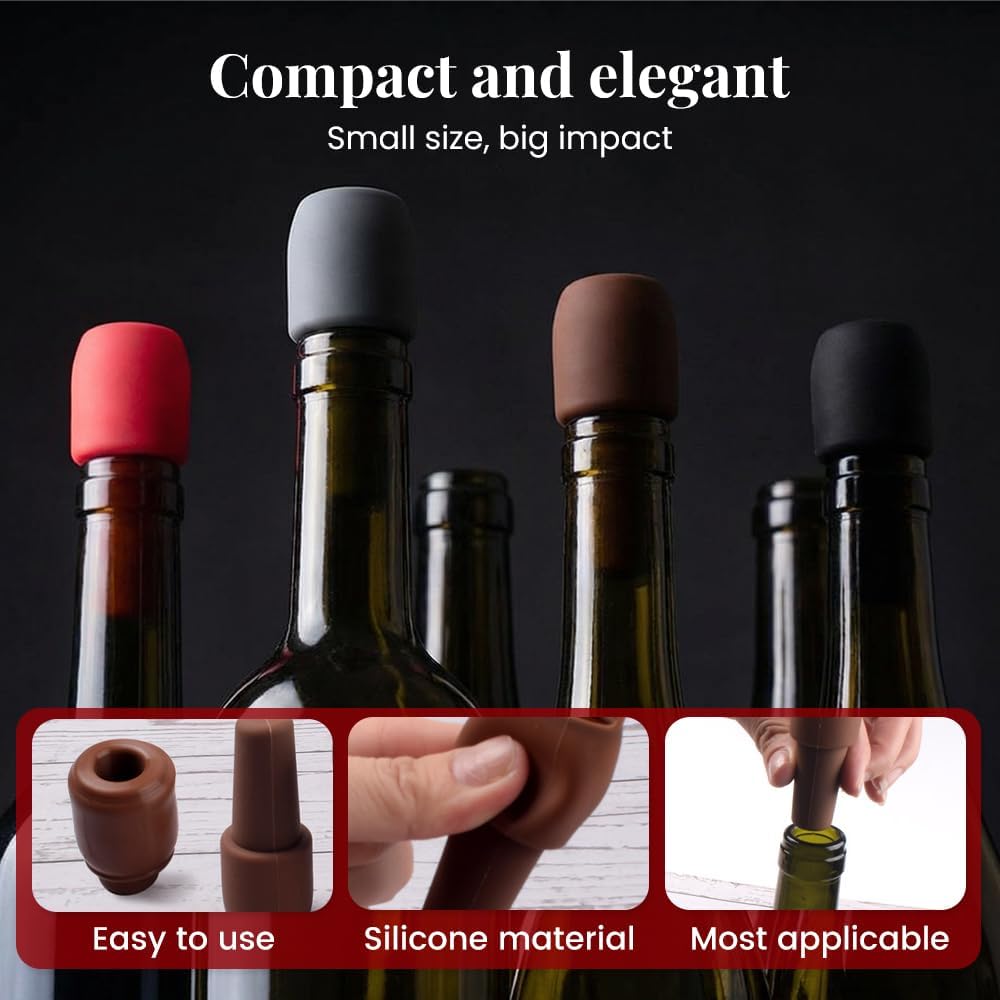 Silicone Wine Stopper for Wine Bottles, 2026 New Reusable Wine Bottle Stopper, Seal Bottle Cover for Beer Champagne, Wine Bottle Cover Caps for Home Use (4)