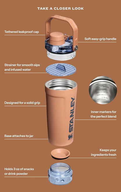 STANLEY Vitalize Shaker Bottle 20 oz - Leakproof Insulated Stainless Steel Cup | Fast Flow Lid & Base Storage | BPA-Free | Chalk