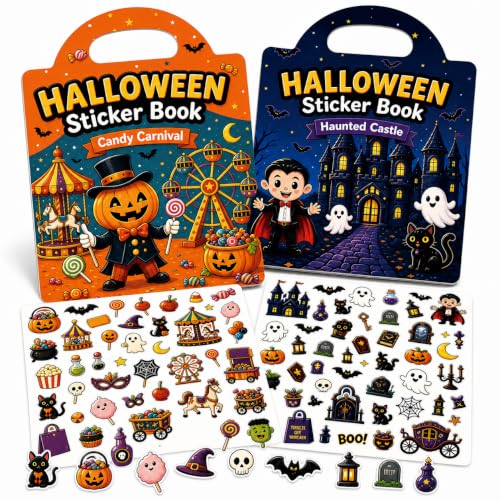 Halloween Sticker Books 2-Pack Reusable Kids Activity Set with 89 Stickers