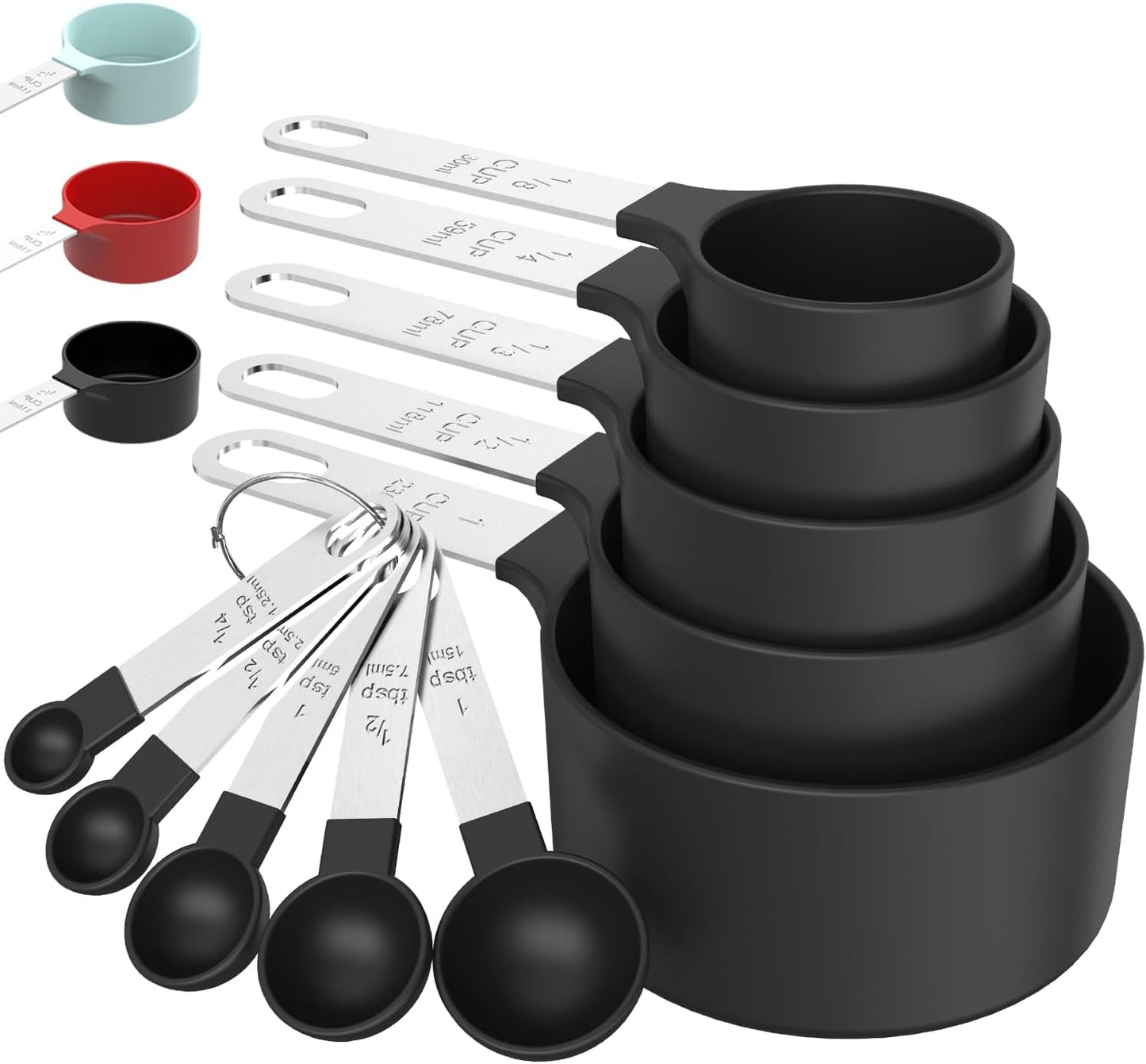 TILUCK Measuring Cups & Spoons Set - Stackable Kitchen Gadgets with Stainless Steel Handles | Black